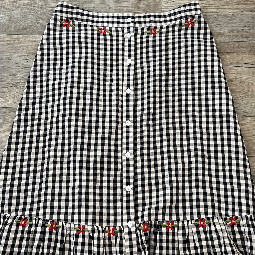 NATURAL LIFE Skirt Gingham Tiered Maxi Skirt Black White Embroidered Size M - Picture 4 of 13